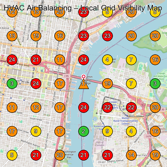 HVAC Air Balancing Hvac Contractor GeoGrid ranking map for Philadelphia PA